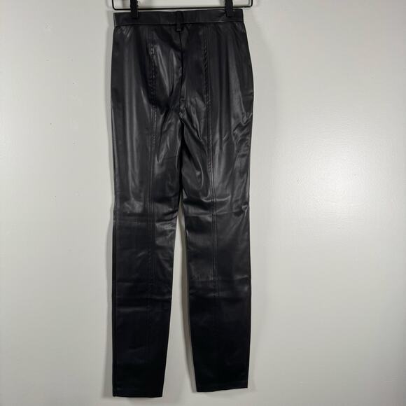 Jason Wu Black Faux Leather Stretch Mid Rise Straight Slim Pants Split Leg Sze S - Picture 6 of 11